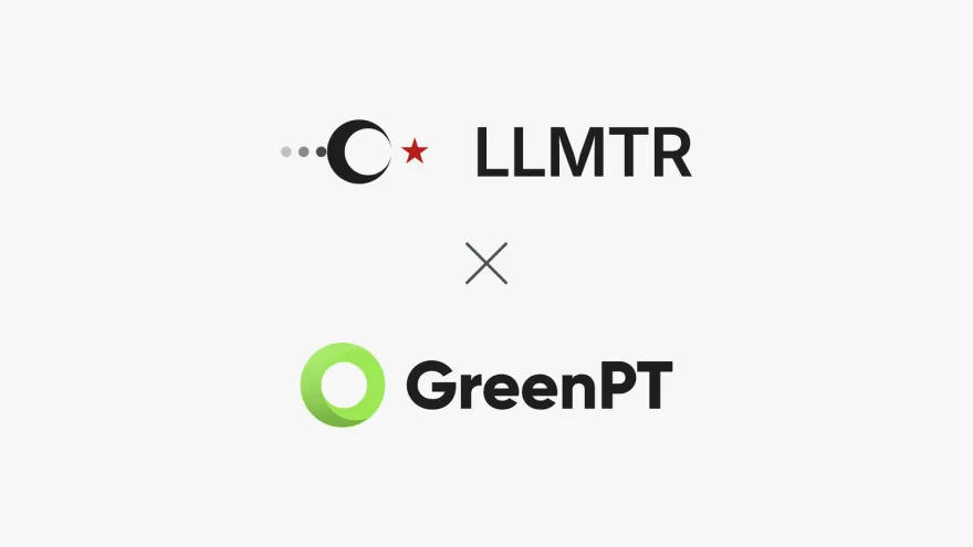 The LLMTR logo above the GreenPT logo, joined by a small cross, on a light background.