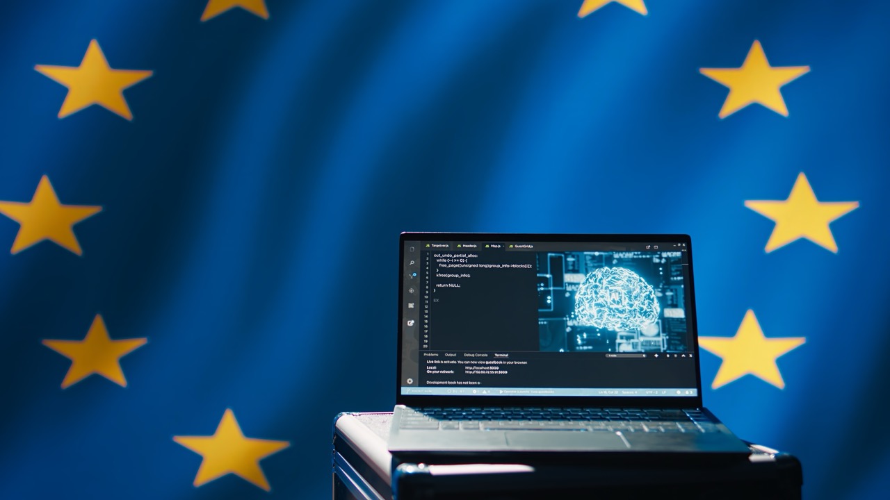 european flag with a laptop
